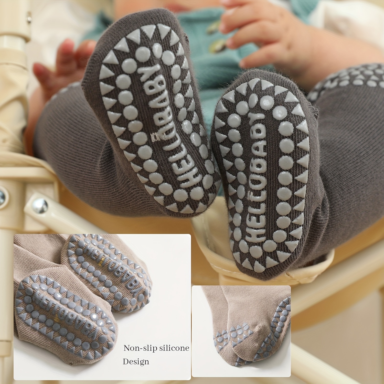 5 Pairs Baby Anti-Slip Crawling Socks – Soft Neutral Long Socks for Safe Crawling & First Steps