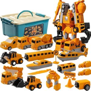35-Piece STEM Magnetic Multi Play(8 in 1) Construction Vehicle Transforming Toy Set with Storage Box Inertia Powered Engineering Trucks & Robot 3+ Years Unisex Gift set