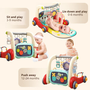 3-in-1 Baby Activity Walker & Play Gym Musical Push Walker for Sit, Lie & Walk Stages 0-24M