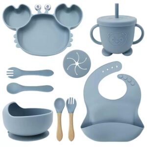 Baby 9-Piece Mum-Approved Complete Silicone Feeding Set – Bib, Suction Plate, Bowl, Training Cup & Utensils 6M+