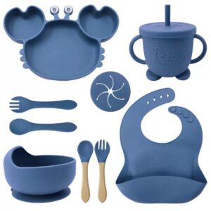 9 Piece Baby Crab Silicone Feeding set Dark Blue 9 Piece Baby Crab Silicone Feeding set Dark Blue