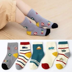 5 Pairs Boys Cotton Crew Socks Cars XL(7-10 Years)