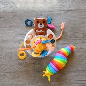 2 in 1 Toddler Montessori Pull String Finger Toy with Sensory Slug Brown 6M+