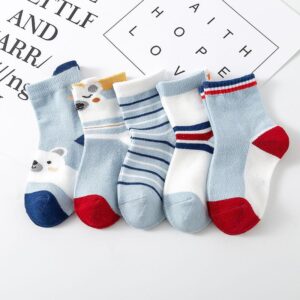 Boys Cotton Cute Bear Socks 5 Pairs Boys Cute Bear Cartoon Cotton Socks Large(3-5 Years)