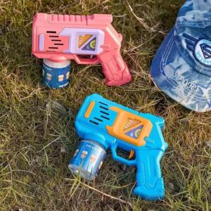 Bubble Gun Automatic Bubble Gun for Kids – 20-Hole Bubble Blaster with LED Light with 2 Bubble Solution Bottle Blue