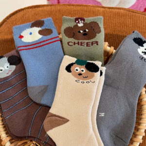 5 Pairs Boys Thick Thermal Socks – Warm Heat-Storage Cotton Crew Socks, Cartoon Dog Design XLarge(9-12 Years)