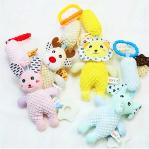 Baby Soft Sensory Rattle Toy – Hanging Plush Animal with Rattle and Teether (Stroller/Crib Attachment) Yellow