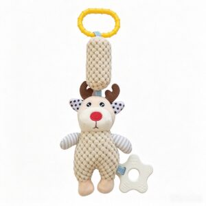 Baby Soft Sensory Rattle Toy – Hanging Plush Animal with Rattle and Teether (Stroller/Crib Attachment) Bear