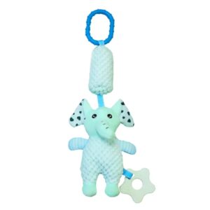 Baby Soft Sensory Rattle Toy – Hanging Plush Animal with Rattle and Teether (Stroller/Crib Attachment) Blue