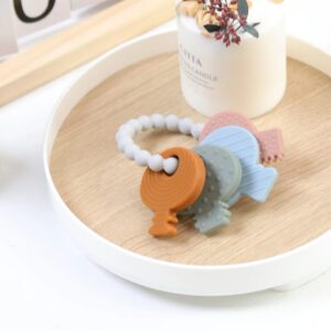Silicone Teething Keys for Babies – Soft Sensory Teething Toy with Textured Shapes and Easy-Grip Ring