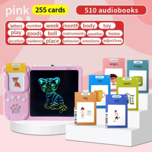 255 flashcards 2-in-1 Talking Flashcards & LCD Writing Tablet – 255 Card Learning Set with 510 English Words for Kids Pink
