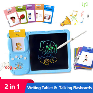 LCD Flashcards inserts01 2-in-1 Talking Flashcards & LCD Writing Tablet – 255 Card Learning Set with 510 English Words for Kids Blue