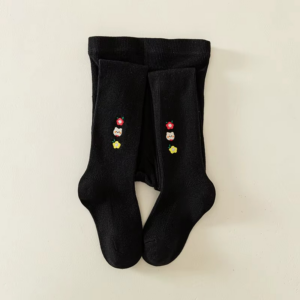 Girls Embroidered Cotton Tight/Stockings Black 85-95(Small) 0-2 Years