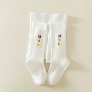 Girls Embroidered Cotton Tight/Stockings White 105-120(Large) 5-8 Years