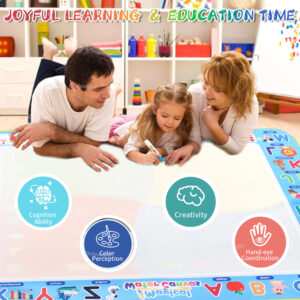 waterdoodle 20 piece Kids Reusable Magic Water Canvas Mat 150*100cm 1-4 Players 3+ Safari Theme